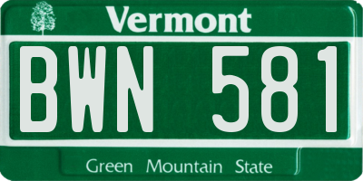 VT license plate BWN581
