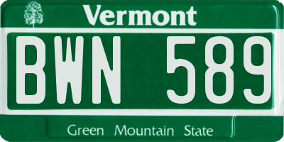 VT license plate BWN589