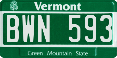 VT license plate BWN593