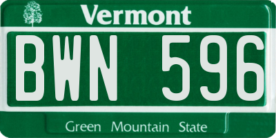 VT license plate BWN596