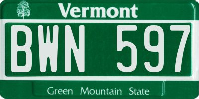 VT license plate BWN597