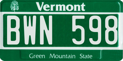 VT license plate BWN598