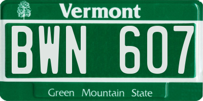 VT license plate BWN607