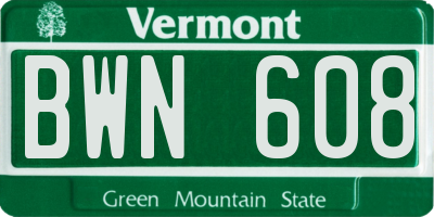 VT license plate BWN608