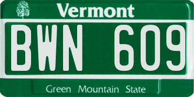 VT license plate BWN609