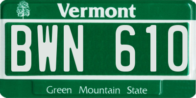 VT license plate BWN610