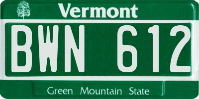 VT license plate BWN612