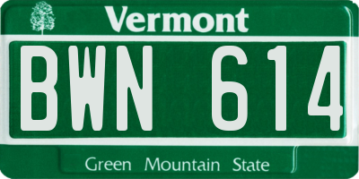 VT license plate BWN614