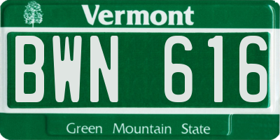 VT license plate BWN616