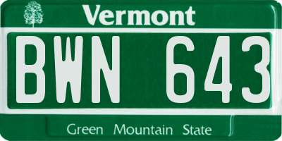 VT license plate BWN643