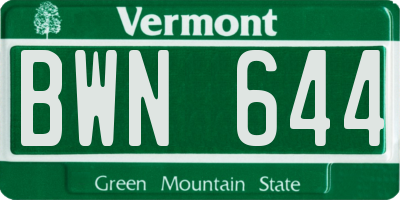 VT license plate BWN644