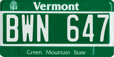 VT license plate BWN647