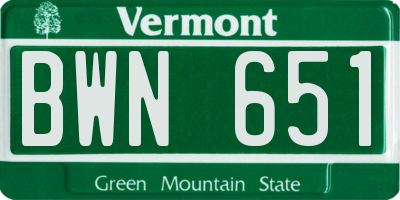 VT license plate BWN651