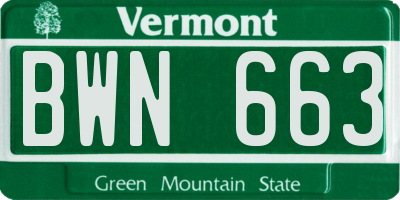VT license plate BWN663