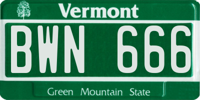 VT license plate BWN666