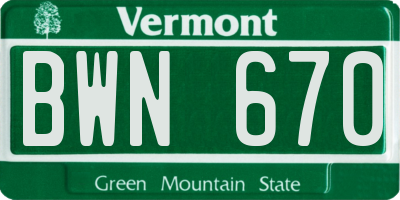 VT license plate BWN670
