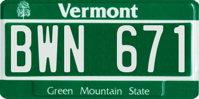 VT license plate BWN671