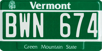 VT license plate BWN674