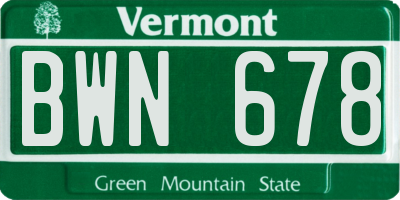 VT license plate BWN678