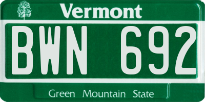 VT license plate BWN692