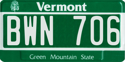 VT license plate BWN706