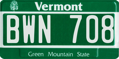 VT license plate BWN708