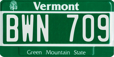 VT license plate BWN709