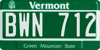VT license plate BWN712