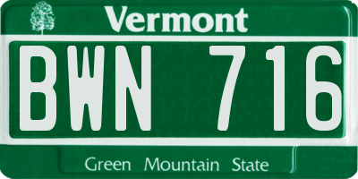 VT license plate BWN716