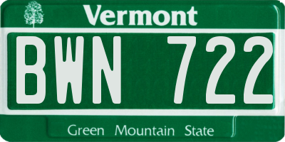 VT license plate BWN722