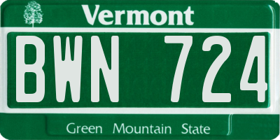 VT license plate BWN724