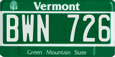 VT license plate BWN726