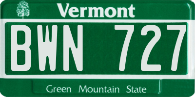 VT license plate BWN727
