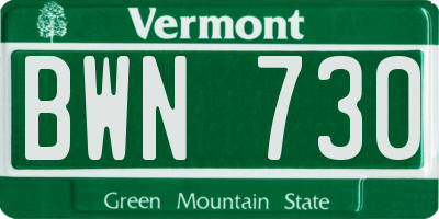 VT license plate BWN730