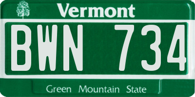 VT license plate BWN734