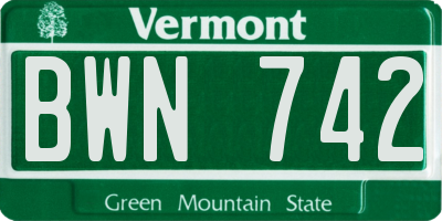 VT license plate BWN742