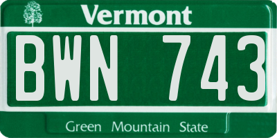 VT license plate BWN743