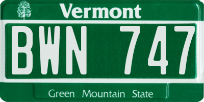 VT license plate BWN747