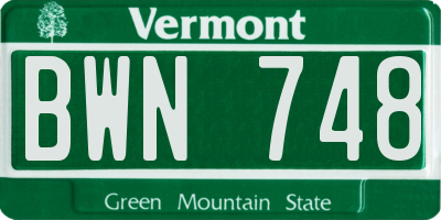 VT license plate BWN748