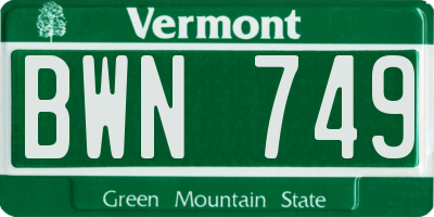 VT license plate BWN749