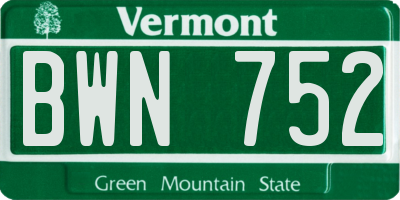 VT license plate BWN752