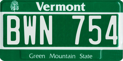 VT license plate BWN754