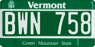 VT license plate BWN758