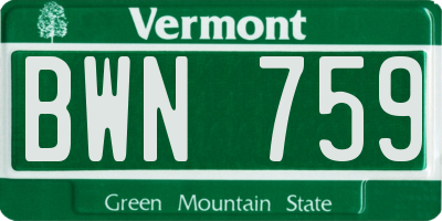 VT license plate BWN759