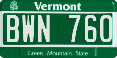 VT license plate BWN760