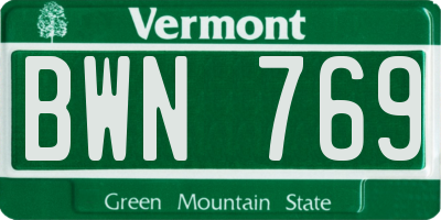 VT license plate BWN769