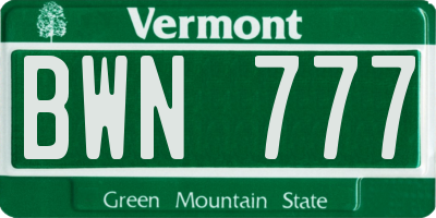 VT license plate BWN777