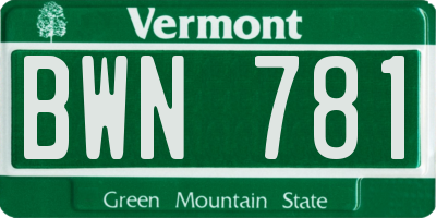VT license plate BWN781