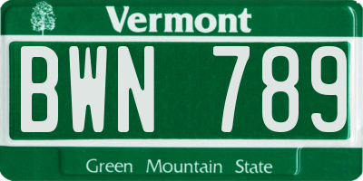 VT license plate BWN789