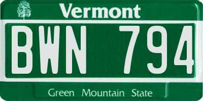 VT license plate BWN794
